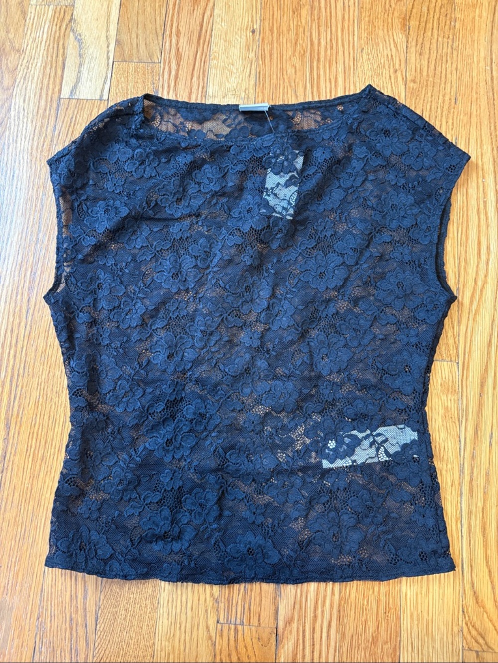 Abercrombie & Fitch Black Floral Lace Cap-Sleeve Top